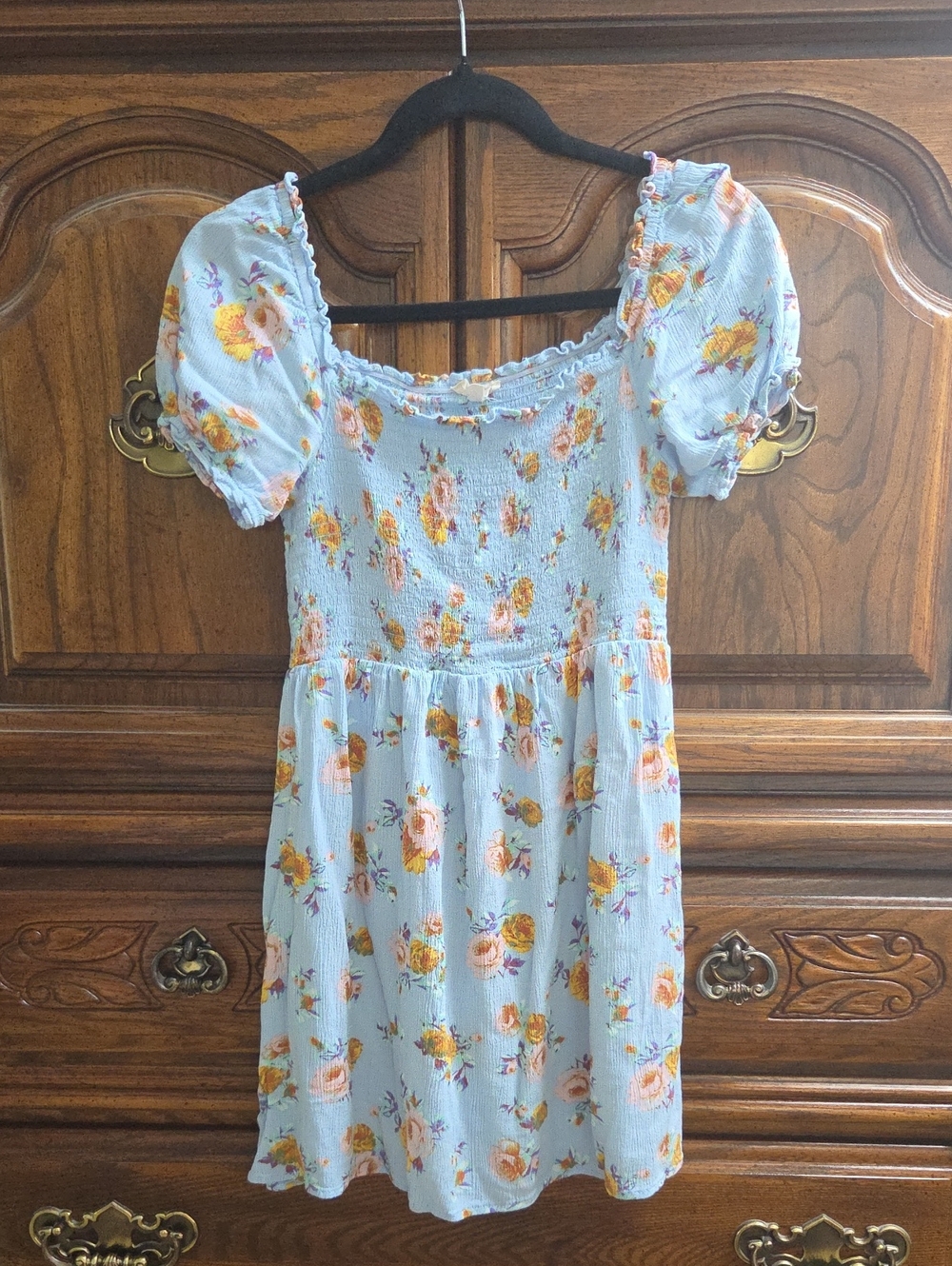 Hem & Thread Light Blue Floral Smocked Mini Dress